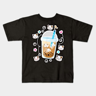 Cat Boba Ea Bubble Ea Anime Kawaii Neko Funny Cat Boba Ea Kids T-Shirt